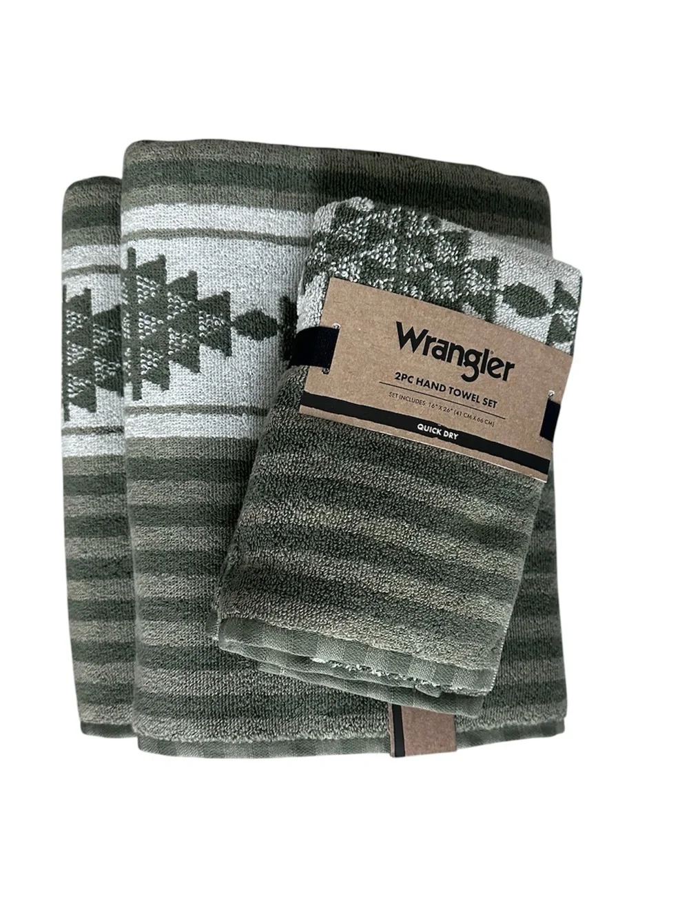 Wrangler Green Southwestern 4 Pc Towel Set 2 Bath Towels 2 Hand Towels NWT
